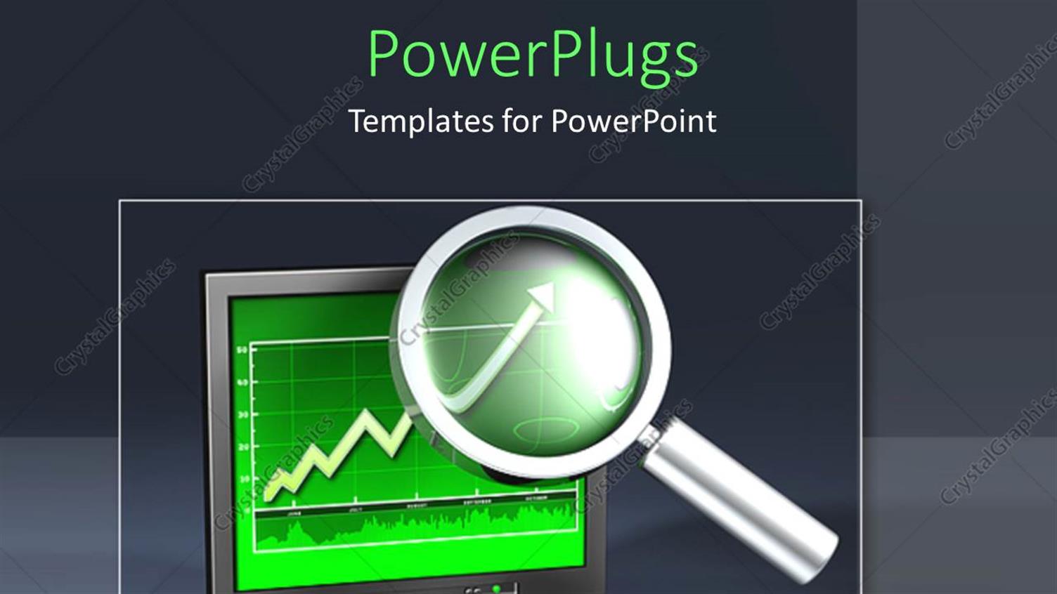 Featuring Magnifying Glass Focused on Upward Pointing Green Arrow of Graph on Computer Screen