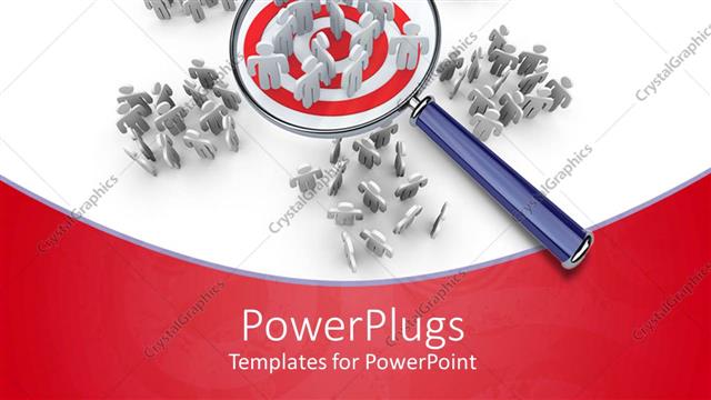  Presentation with magnifying glass - Magnifying glass hovering above group of people on red target