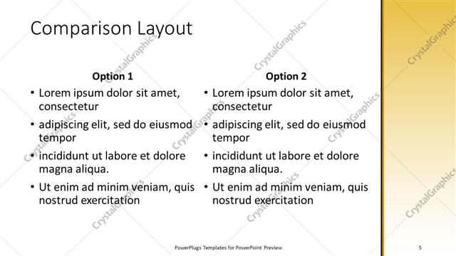 Comparison presentation slide layout