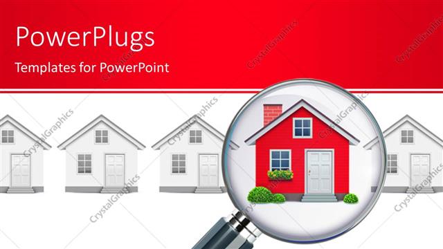  Presentation with real estate - Magnifying glass searching for dream house among various houses with red color