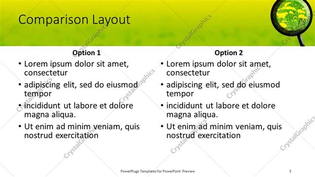 Comparison presentation slide layout