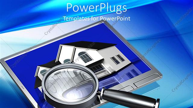  Presentation with estate - Magnifying glass on silver tablet showing picture of white duplex