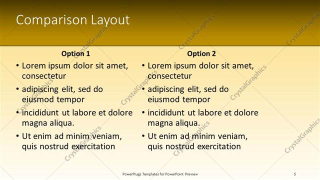 Comparison presentation slide layout