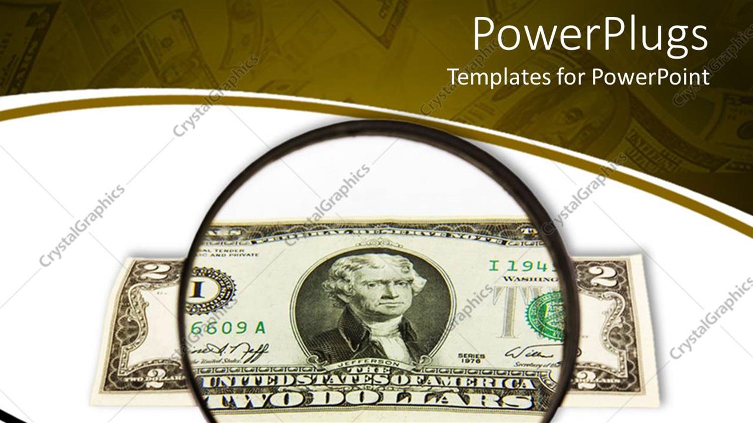 Featuring Magnifying Glass in two Dollar Bill on White Surface