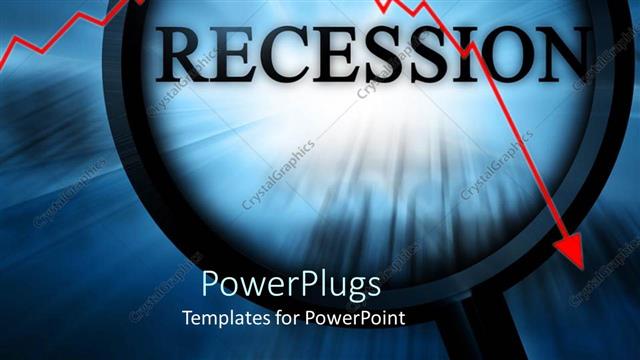  Presentation with magnifying glass - A magnifying glass  with the word recession