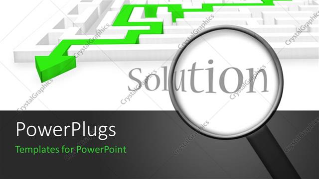  Presentation with problem solution - A magnifying glass and the word solution with a maze in the background