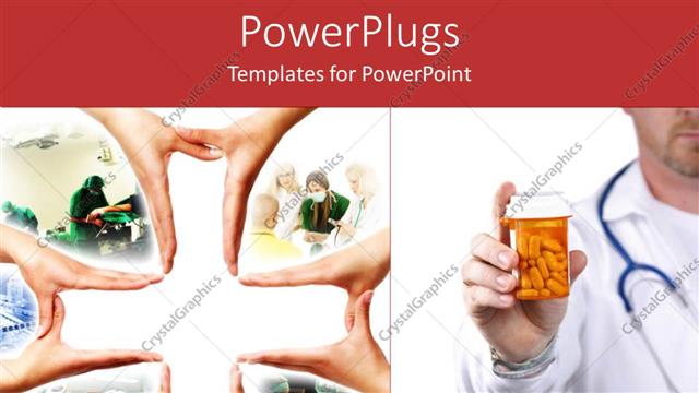  Presentation with yellow medical - Male adult holding  yellow prescription case with many hands