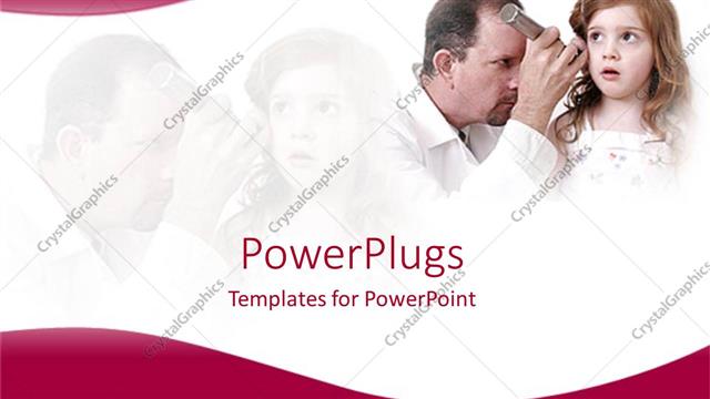  Presentation with ear medical - Male doctor examining girl's ear with torch in white background