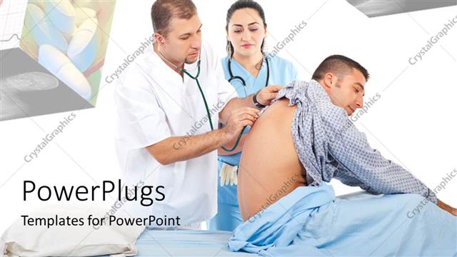  Presentation with male nurse - Male doctor and nurse examining patient with stethoscope on sick bed