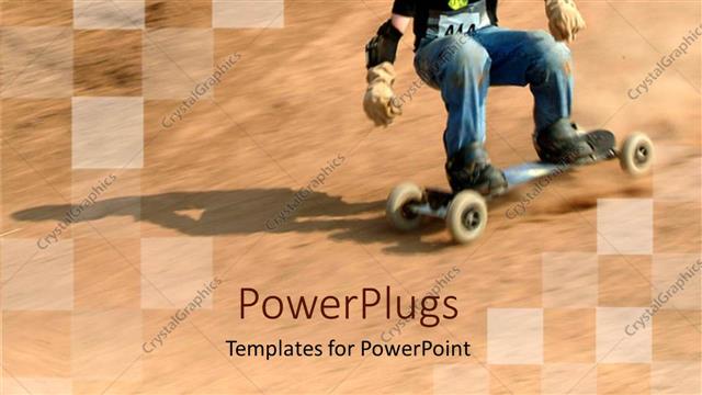  Presentation with dirt - A man balancing on roller skates riding down a dirt road