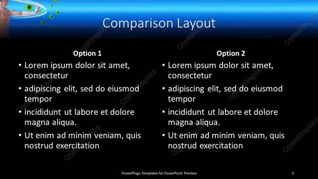 Comparison presentation slide layout