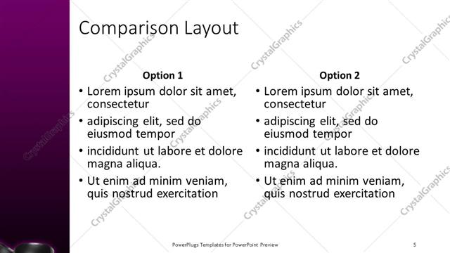 Comparison presentation slide layout