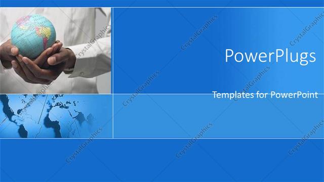  Presentation with live - Man carrying globe in hands with blue background