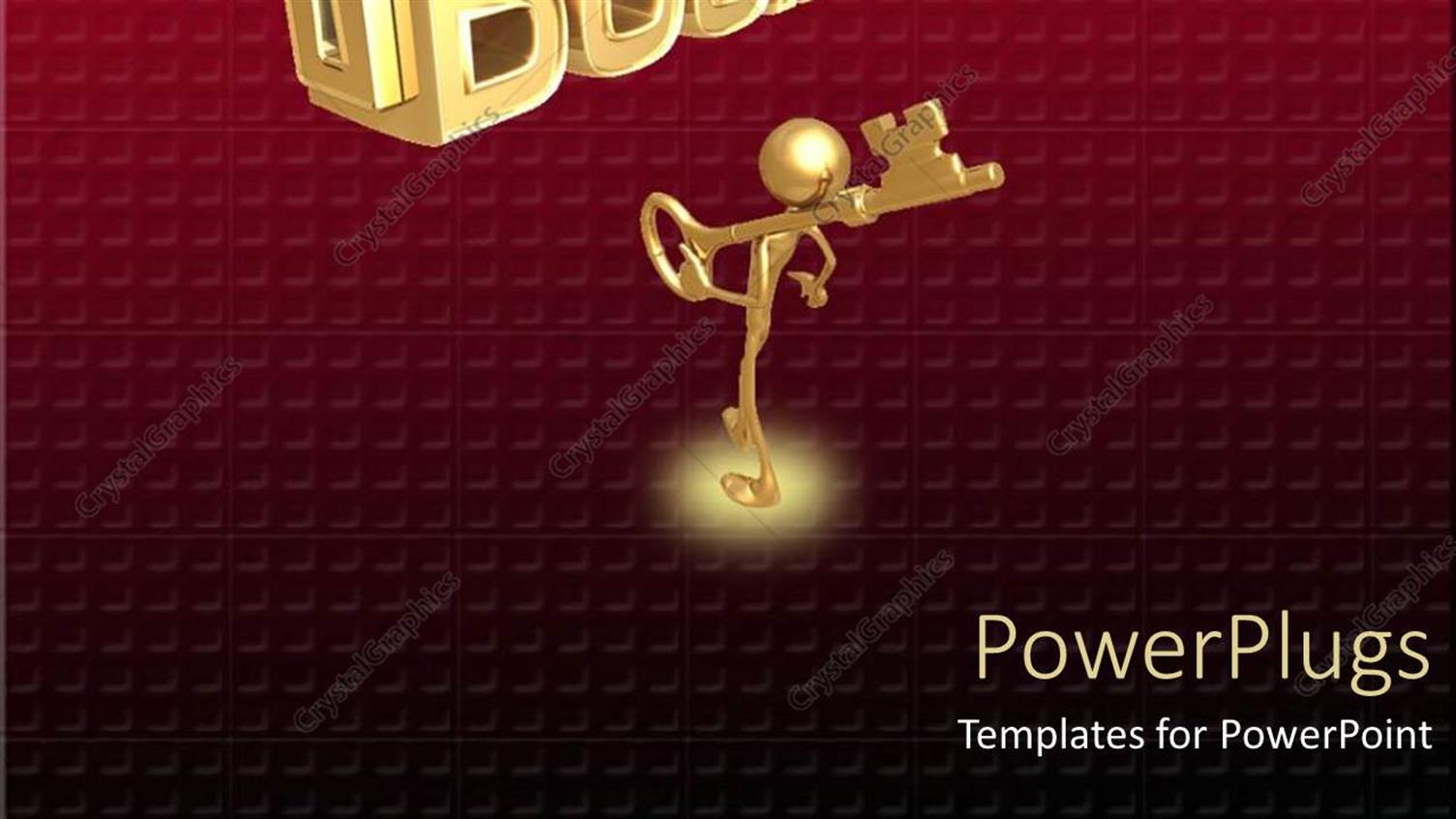 Featuring Man Carrying Key to Business on Shoulders on Wine Patterned Background