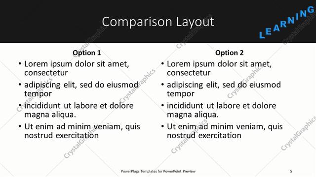 Comparison presentation slide layout