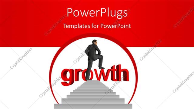  Presentation with climbing stairs - Man climbing up growth stairs with 3D text growth