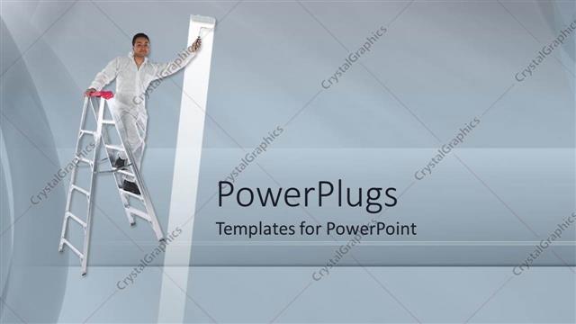  Presentation with climbing - A man climbing a white ladder and painting a wall