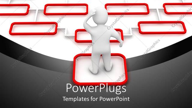  Presentation with thinking - Man confused thinking about complicated red and white diagram