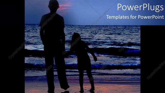  Presentation with waves - Man with daughter standing on beach sand watching sea waves