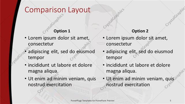 Comparison presentation slide layout