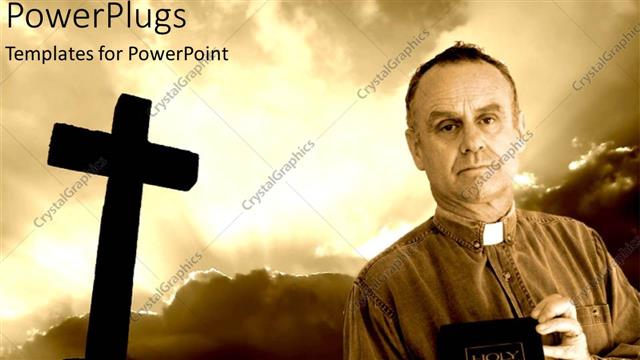  Presentation with holy bible - Man dressed as a priest holding a Holy Bible