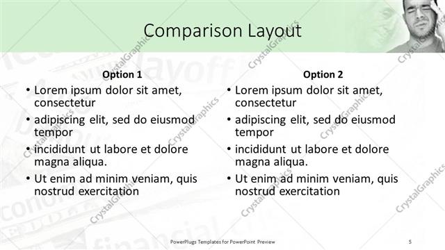 Comparison presentation slide layout