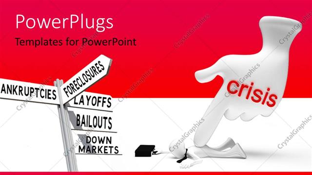  Presentation with crisis - Man fell from the crisis with signboards and keywords
