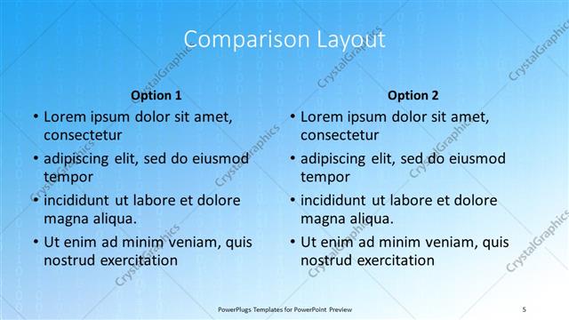Comparison presentation slide layout