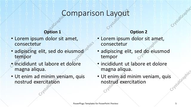 Comparison presentation slide layout