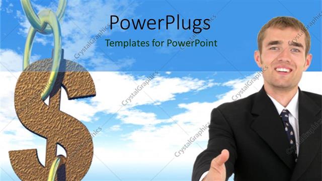  Presentation with investment - Man gestures for handshake with?dollar symbol forming part of chain