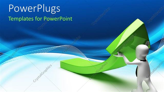  Presentation with colored - A white colored character pulling up a large green arrow