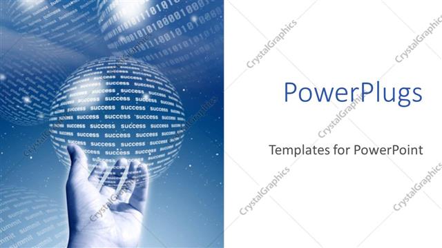  Presentation with binary blue - Man hand holding a globe made of success word and globes of binary codes on blue background