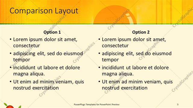 Comparison presentation slide layout