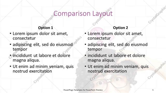 Comparison presentation slide layout