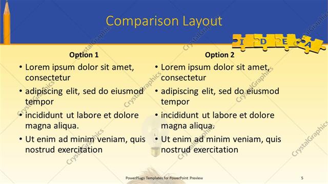 Comparison presentation slide layout