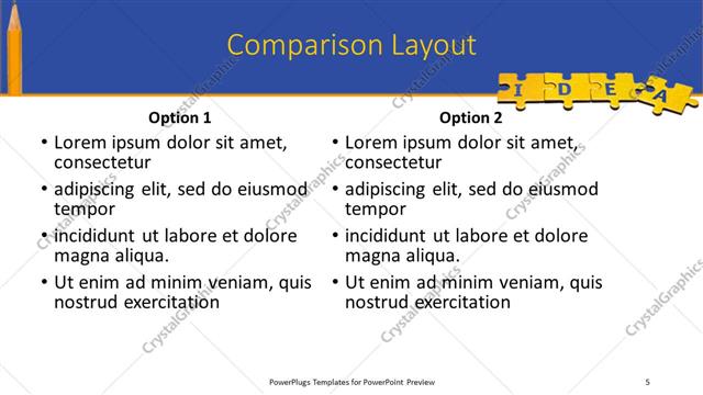 Comparison presentation slide layout