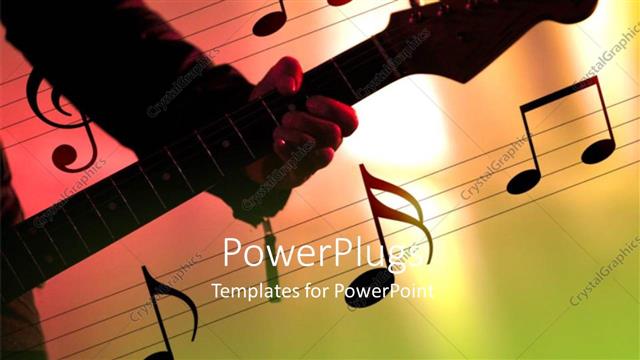  Presentation with guitar - A man holding a guitar with lots of musical notes