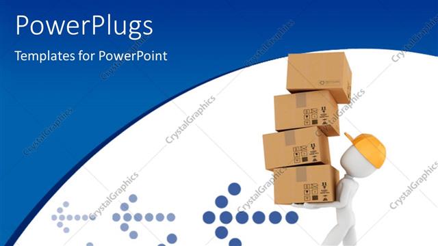  Presentation with cardboard - Man holding with a pile of cardboard boxes and walking in the direction of arrow heads