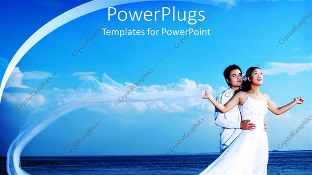  Presentation with sea - A man holding a woman beside the sea under the blue sky