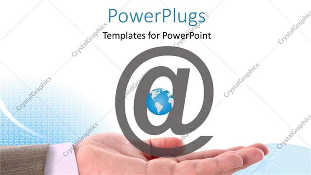  Presentation with email - Man holds large email symbol with earth globe in hand