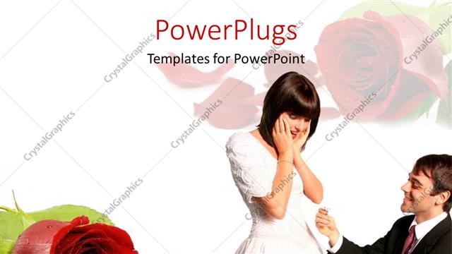  Presentation with marriage - Man kneels for marriage proposal beside amazed cute lady in white