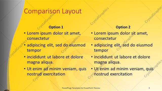 Comparison presentation slide layout