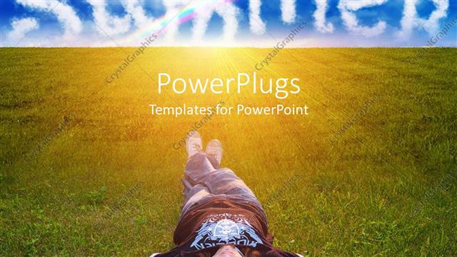  Presentation with summer - A man lying down on a grass field with the text 