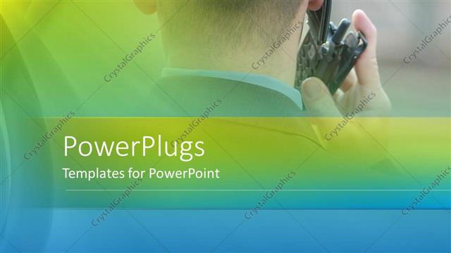  Presentation with fuzzy - A man making a phone call on a fuzzy blue and green colored background