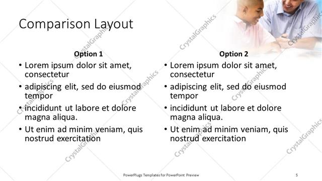 Comparison presentation slide layout
