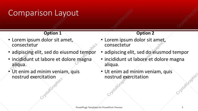 Comparison presentation slide layout