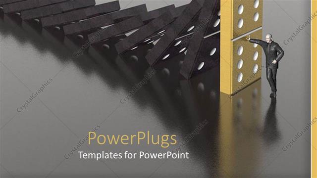  Presentation with stop - Man preventing dominoes from tipping over