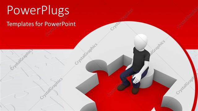  Presentation with red puzzle - Man with problems sitting on a puzzle piece with red color