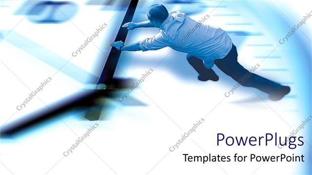  Presentation with minute - Man pushing gigantic clock minute arm in shadowy background