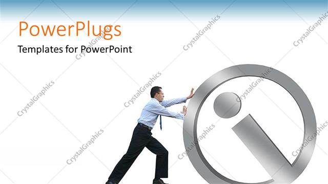  Presentation with information - Man pushing the information icon on white and blue background